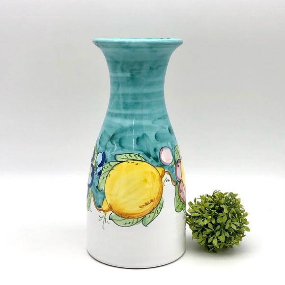 New Italian Pottery Carafe Vase Teal Limoncello Vino Jug Rinaldi Sorrento Italy - Picture 10 of 10